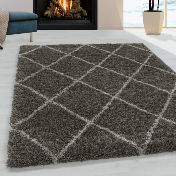 Hochflor Teppich Modern Geometrisch Taupe